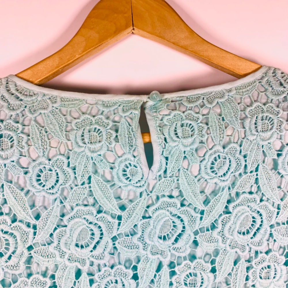 Talbots Spring teal blue/green boho crochet/lace long sleeve blouse cottagecore - Picture 6 of 12